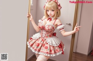 a woman in a pink dress and stockings posing for a picture