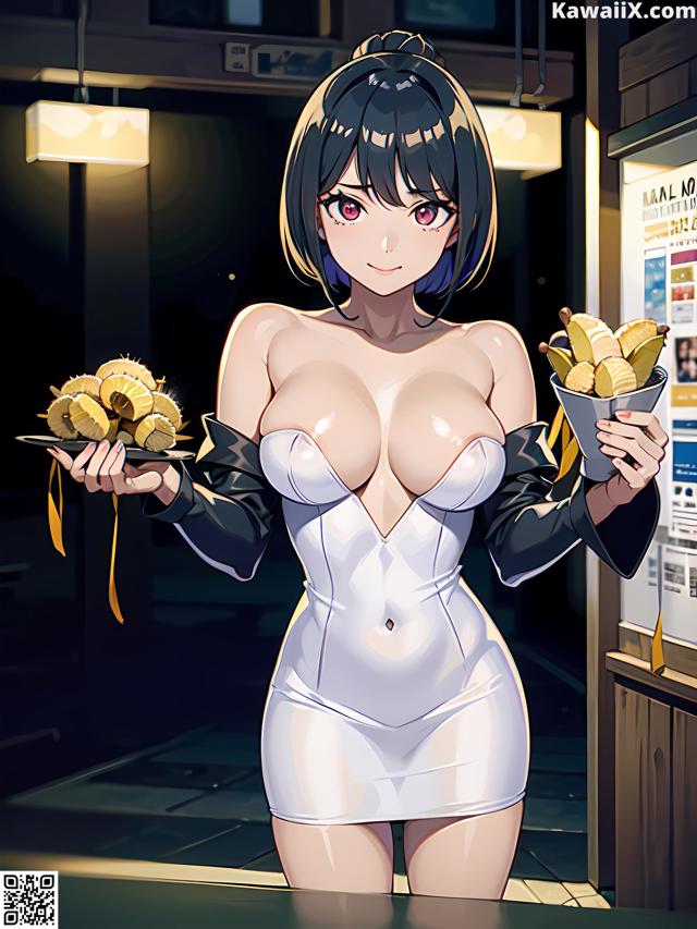 Hentai - 华彩繁花 Set 2 20230602 Part 11 No.d150ef A woman in a white dress holding a plate of food.