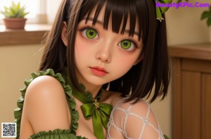 A woman in a green dress and white stockings posing for a picture.