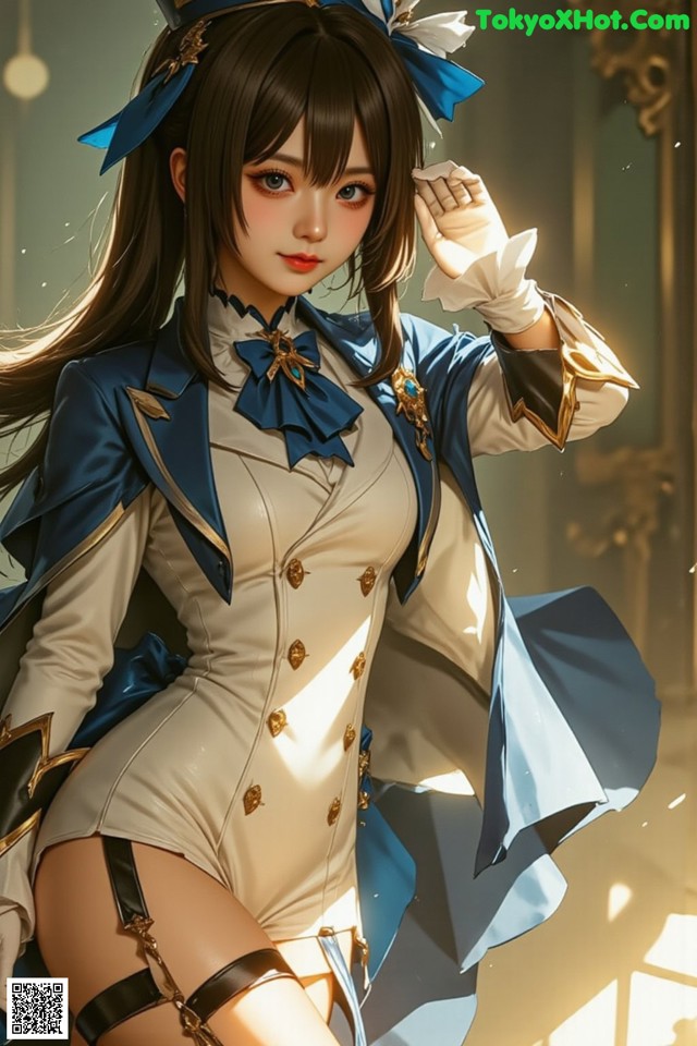 Hentai - Luminous Charm of the Aquatic Enchantress Set.1 20250125 Part 4 No.bcb146 A woman in a blue and white outfit posing for a picture.