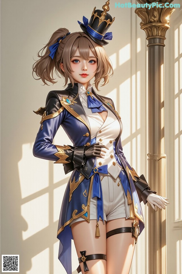 Hentai - Luminous Charm of the Aquatic Enchantress Set.2 20250126 Part 8 No.d230f5 A woman in a blue and white outfit with a top hat.